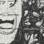 Street Art - White and Black Floral With Face-printed Door