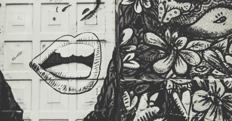 Street Art - White and Black Floral With Face-printed Door