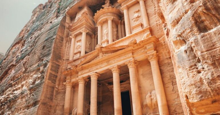 Temple Tour - Ancient temple in old city with tall sandstone columns