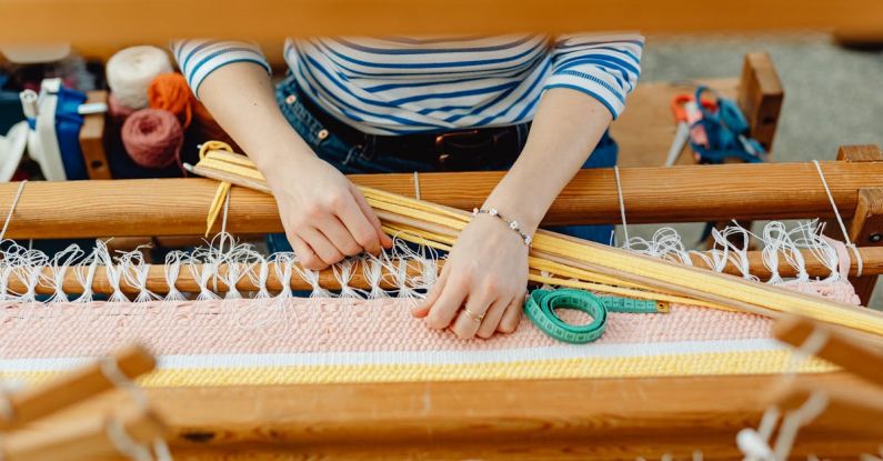 Handcrafts - Hands of Weaver Manufacturing Table Runner on Loom